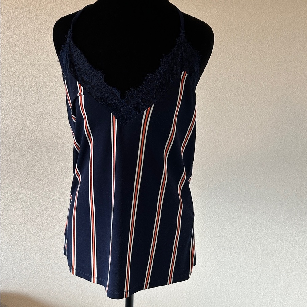 Vero Moda Navy Striped Camisole with Lace Trim